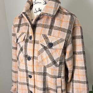 Sebby Women's NWT Plaid Utility Jacket in Tan Black Grunge Eclectic Grandpa S